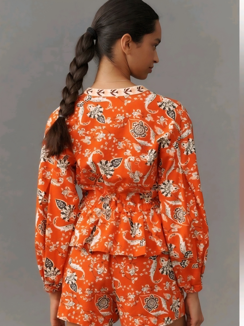 NWT Farm Rio Large Floral Button Front Cotton Ruffle Waist Puff Sleeve Romper - Picture 2 of 8